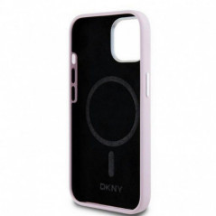 Apple iPhone 15 Case DKNY Silicone Horizontal Metal Logo MagSAFE  Pink 