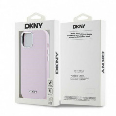 Apple iPhone 15 Case DKNY Silicone Horizontal Metal Logo MagSAFE  Pink 