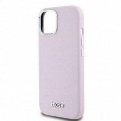 Apple iPhone 15 Plus Case DKNY Silicone Horizontal Metal Logo MagSAFE  Pink 