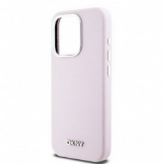 Apple iPhone 15 Pro Case DKNY Silicone Horizontal Metal Logo MagSAFE  Pink 