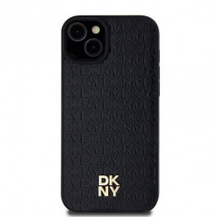 Apple iPhone 15 Plus Case DKNY Pu Repeat Pattern Stack Logo MagSAFE  Black 