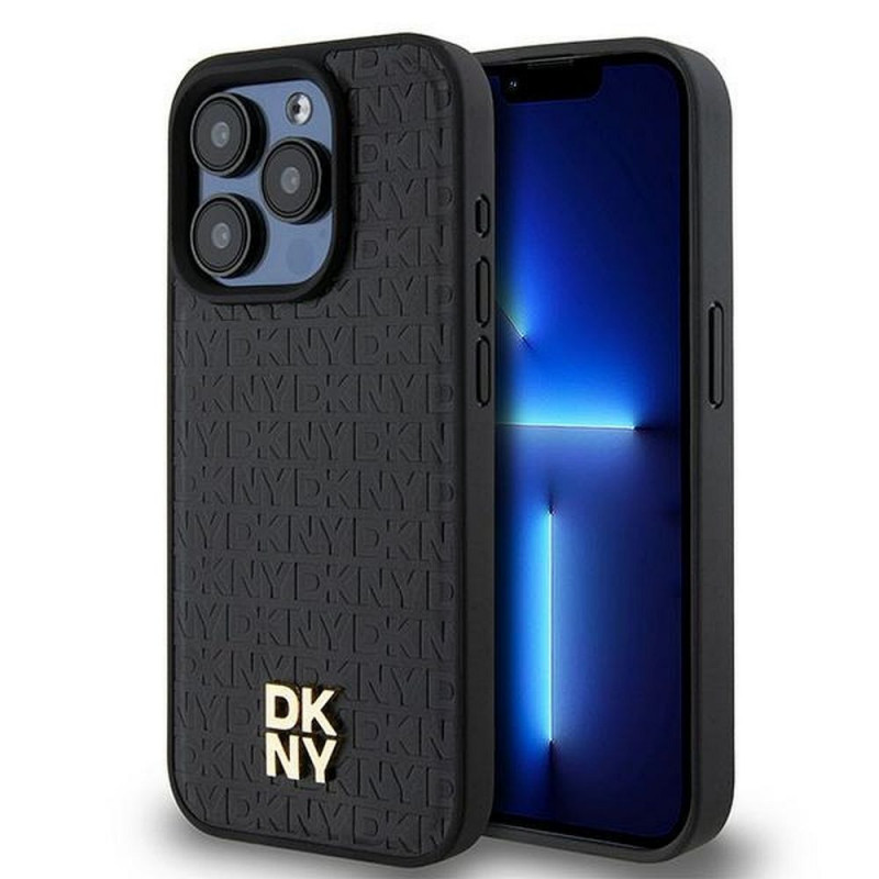 Apple iPhone 15 Pro Case DKNY Pu Repeat Pattern Stack Logo MagSAFE  Black 