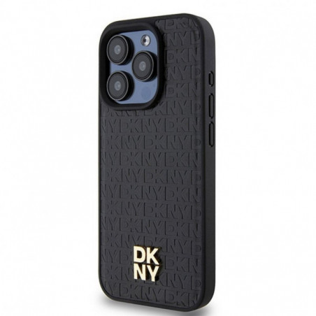 Apple iPhone 15 Pro Case DKNY Pu Repeat Pattern Stack Logo MagSAFE  Black