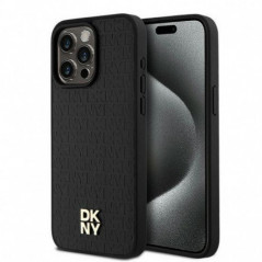 Apple iPhone 15 Pro Max Case DKNY Pu Repeat Pattern Stack Logo MagSAFE  Black