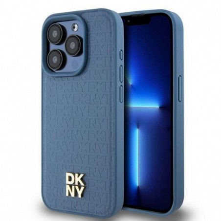 Apple iPhone 15 Pro Case DKNY Pu Repeat Pattern Stack Logo MagSAFE  Blue