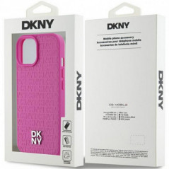 Apple iPhone 15 Case DKNY Pu Repeat Pattern Stack Logo MagSAFE  Pink 