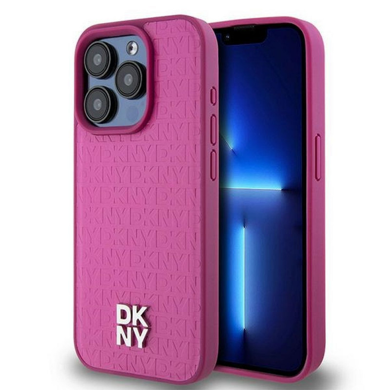 Apple iPhone 15 Pro Case DKNY Pu Repeat Pattern Stack Logo MagSAFE  Pink 