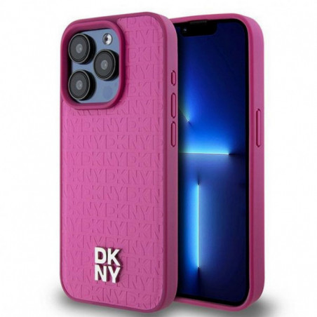 Apple iPhone 15 Pro Case DKNY Pu Repeat Pattern Stack Logo MagSAFE  Pink