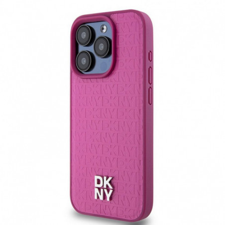 Apple iPhone 15 Pro Case DKNY Pu Repeat Pattern Stack Logo MagSAFE  Pink