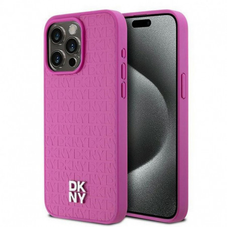 Apple iPhone 15 Pro Max Case DKNY Pu Repeat Pattern Stack Logo MagSAFE  Pink