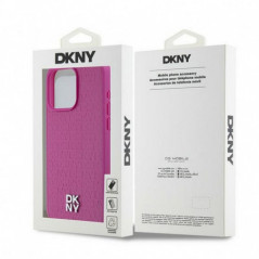 Apple iPhone 15 Pro Max Case DKNY Pu Repeat Pattern Stack Logo MagSAFE  Pink 