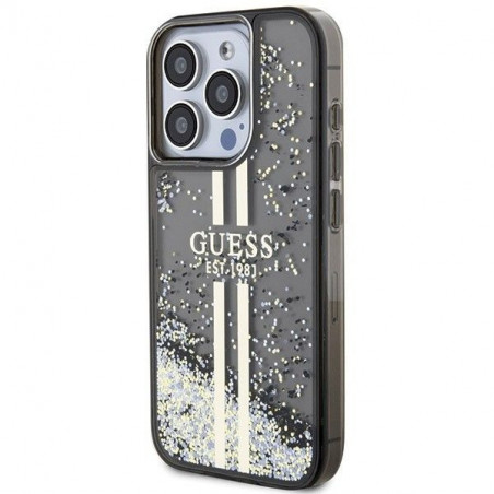 Apple iPhone 15 Pro Max Case Guess Liquid Glitter Gold Stripes Black 