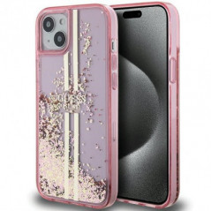 Apple iPhone 15 Case Guess Liquid Glitter Gold Stripes Pink