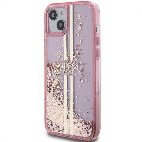 Apple iPhone 15 Case Guess Liquid Glitter Gold Stripes Pink