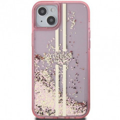 Apple iPhone 15 Case Guess Liquid Glitter Gold Stripes Pink 