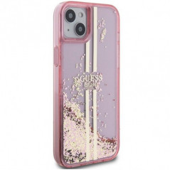 Apple iPhone 15 Case Guess Liquid Glitter Gold Stripes Pink 