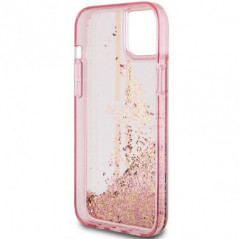 Apple iPhone 15 Case Guess Liquid Glitter Gold Stripes Pink 