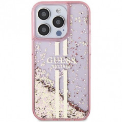 Apple iPhone 15 Pro Max Case Guess Liquid Glitter Gold Stripes Pink 