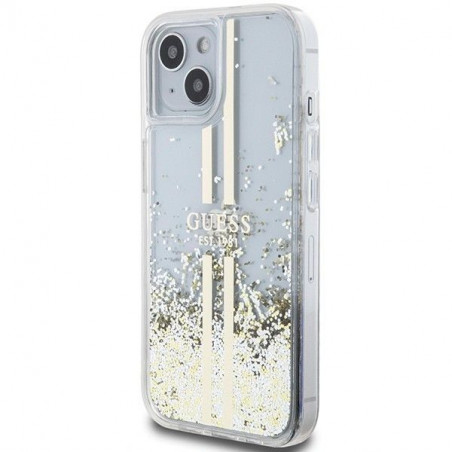 Apple iPhone 15 Case Guess Liquid Glitter Gold Stripes Transparent