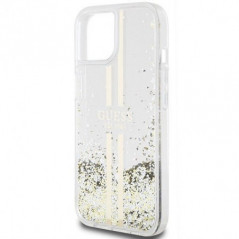 Apple iPhone 15 Case Guess Liquid Glitter Gold Stripes Transparent 