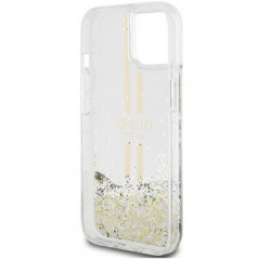 Apple iPhone 15 Case Guess Liquid Glitter Gold Stripes Transparent 