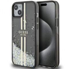 Apple iPhone 15 Plus Case Guess Liquid Glitter Gold Stripes Black