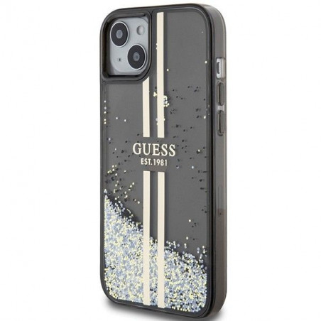 Apple iPhone 15 Plus Case Guess Liquid Glitter Gold Stripes Black 