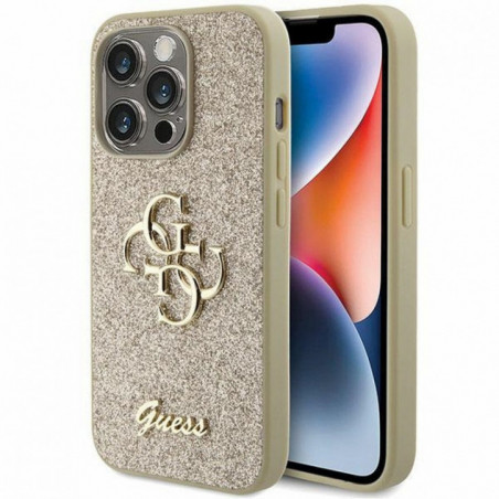 Apple iPhone 15 Pro Case Guess Fixed Glitter Big 4G Gold 