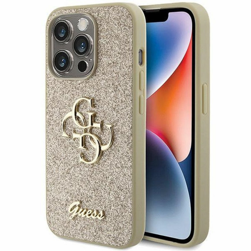 Apple iPhone 15 Pro Max Case Guess Fixed Glitter Big 4G Gold 