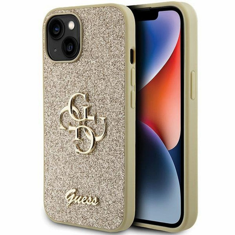 Apple iPhone 15 Case Guess Fixed Glitter Big 4G Gold 