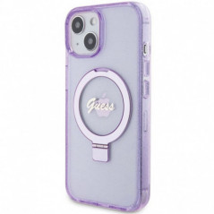 Apple iPhone 15 Plus Case Guess Glitter Script Logo - Ring stand MagSAFE  Purple