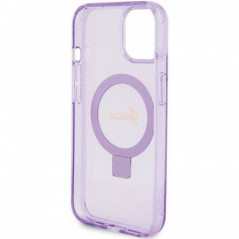 Apple iPhone 15 Plus Case Guess Glitter Script Logo - Ring stand MagSAFE  Purple 