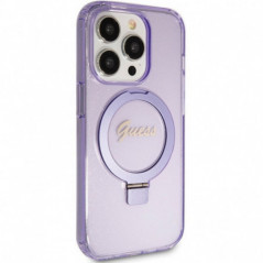 Apple iPhone 15 Pro Case Guess Glitter Script Logo - Ring stand MagSAFE  Purple 