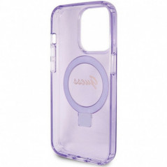 Apple iPhone 15 Pro Case Guess Glitter Script Logo - Ring stand MagSAFE  Purple 