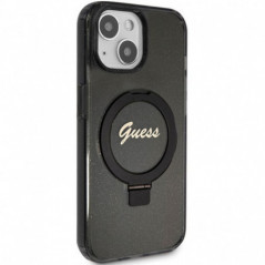 Apple iPhone 15 Case Guess Glitter Script Logo - Ring stand MagSAFE  Black 