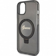 Apple iPhone 15 Case Guess Glitter Script Logo - Ring stand MagSAFE  Black 