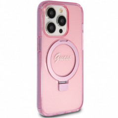 Apple iPhone 15 Pro Case Guess Glitter Script Logo - Ring stand MagSAFE  Pink 