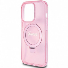 Apple iPhone 15 Pro Case Guess Glitter Script Logo - Ring stand MagSAFE  Pink 