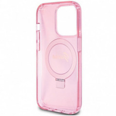 Apple iPhone 15 Pro Max Case Guess Glitter Script Logo - Ring stand MagSAFE  Pink 