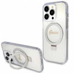 Apple iPhone 15 Pro Max Case Guess Glitter Script Logo - Ring stand MagSAFE  Transparent