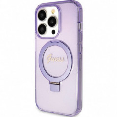 Apple iPhone 15 Pro Max Case Guess Glitter Script Logo - Ring stand MagSAFE  Purple