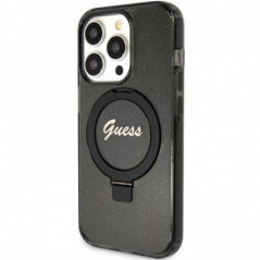 Apple iPhone 15 Pro Case Guess Glitter Script Logo - Ring stand MagSAFE  Black