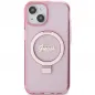 Apple iPhone 15 Case Guess Glitter Script Logo - Ring stand MagSAFE  Pink 