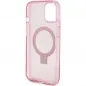 Apple iPhone 15 Case Guess Glitter Script Logo - Ring stand MagSAFE  Pink 