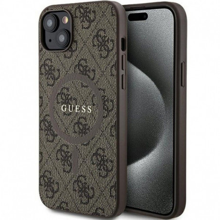 Apple iPhone 15 Plus Case Guess Leather 4G Metal Logo Brown