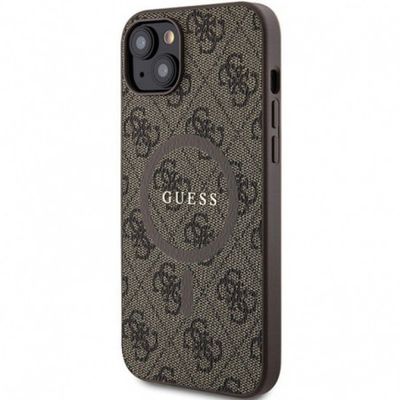 Apple iPhone 15 Plus Case Guess Leather 4G Metal Logo Brown 