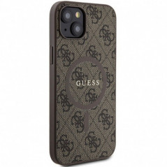 Apple iPhone 15 Plus Case Guess Leather 4G Metal Logo Brown 