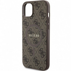 Apple iPhone 15 Plus Case Guess Leather 4G Metal Logo Brown 