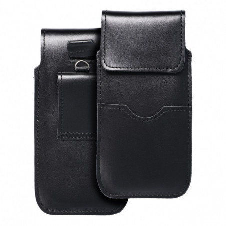 Apple iPhone 8 Univerzálne puzdro, Belt Holster ROYAL - Leather universal flap pocket Black 