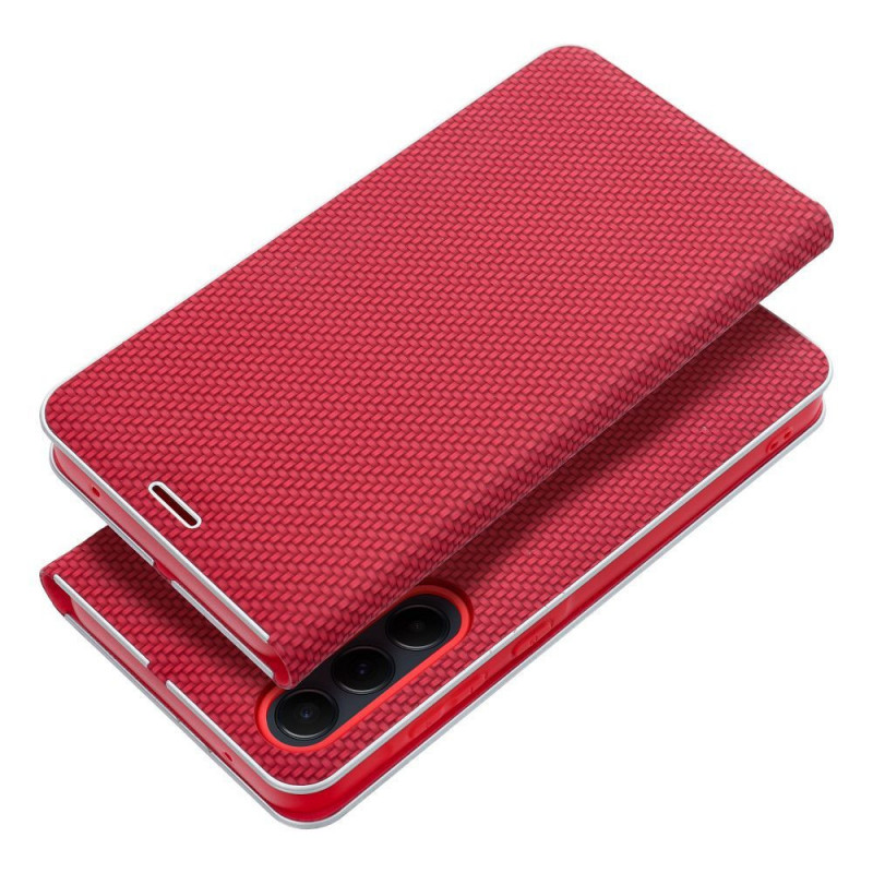 Samsung Galaxy M12 Wallet Cases LUNA Book Carbon Carbon Fibre, Elegant  Red 